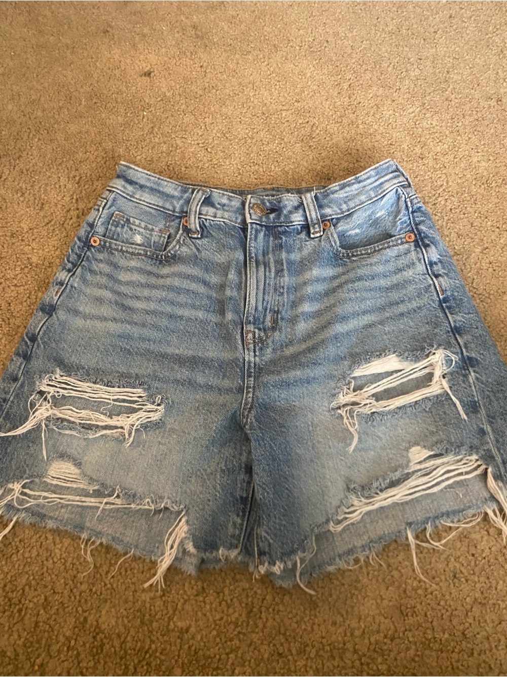 AE High Rise Distressed Baggy Mom Jean Shorts Size 0